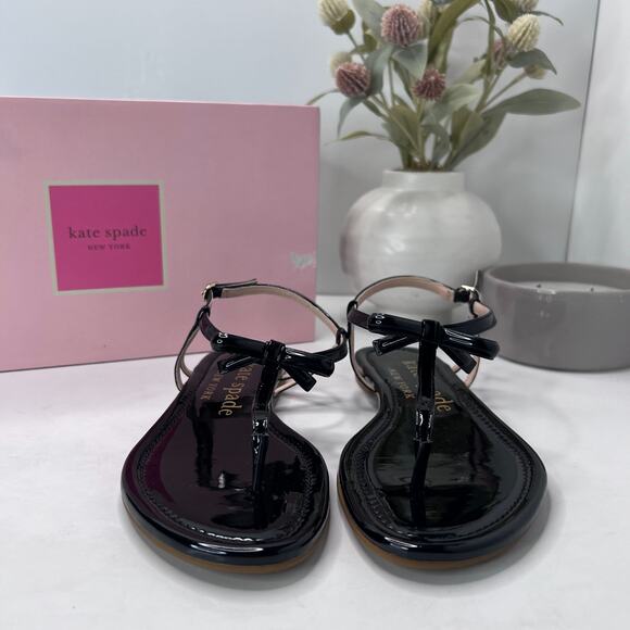 Kate Spade Piazza Patent Bow Ankle Strap Sandal Black K3303 Women 6.5 B NWB - Picture 4 of 10